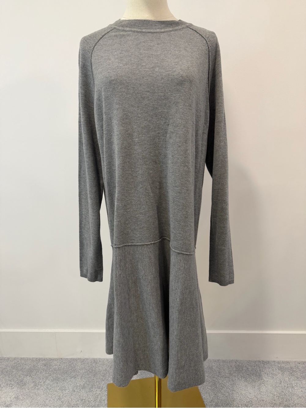 H&M Gray Long-Sleeve Knit Drop-Waist Dress